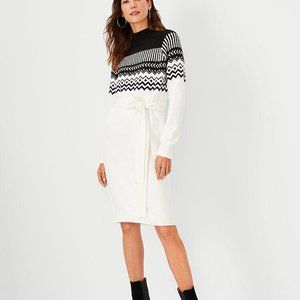 Ann Taylor Fair Isle Belted Sweater Dress New